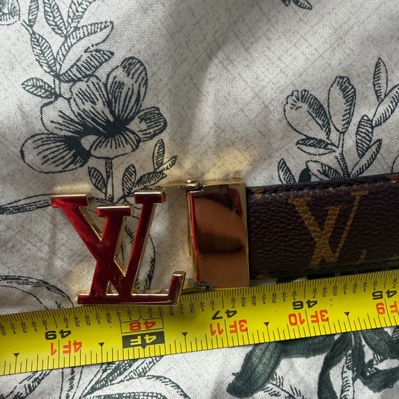 Designer Brown Monogram Belt with Gold Buckle - Picture 5 of 9